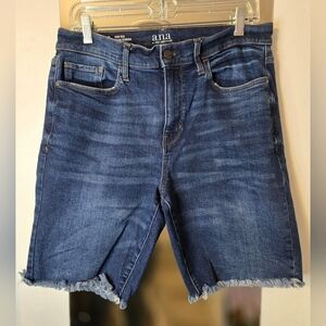 a.n.a Dark Blue Frayed Hem Denim Shorts